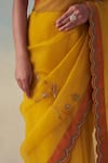 Janki India_Yellow Organza, Cotton Embroidery Hand Saree _Online_at_Aza_Fashions