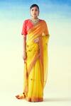 Buy_Janki India_Yellow Organza, Cotton Embroidery Hand Saree _at_Aza_Fashions