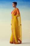 Janki India_Yellow Organza, Cotton Embroidery Hand Saree _at_Aza_Fashions