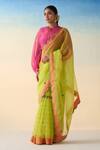 Buy_Janki India_Lime Organza, Cotton Embroidery Green Hand Saree Set _Online_at_Aza_Fashions