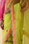 Janki India_Lime Organza, Cotton Embroidery Green Hand Saree Set _at_Aza_Fashions