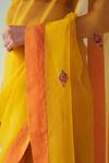 Janki India_Yellow Organza, Cotton Embroidery Hand Saree Set _Online_at_Aza_Fashions