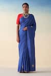 Buy_Janki India_Blue Silk, Cotton Embroidery Hand Saree Set _at_Aza_Fashions