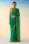 Buy_Janki India_Green Organza, Cotton Embroidery Hand Saree Set _at_Aza_Fashions
