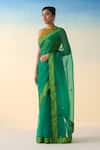 Buy_Janki India_Green Organza, Cotton Embroidery Hand Saree Set _Online_at_Aza_Fashions
