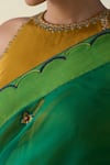 Shop_Janki India_Green Organza, Cotton Embroidery Hand Saree Set _Online_at_Aza_Fashions