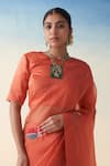 Shop_Janki India_Rust Organza, Cotton Embroidery Orange Hand Saree Set _Online_at_Aza_Fashions