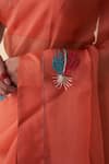 Janki India_Rust Organza, Cotton Embroidery Orange Hand Saree Set _at_Aza_Fashions