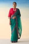 Buy_Janki India_Green Organza, Cotton Embroidery Hand Saree Set _at_Aza_Fashions