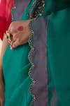 Shop_Janki India_Green Organza, Cotton Embroidery Hand Saree Set _Online_at_Aza_Fashions