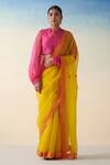 Buy_Janki India_Yellow Organza, Cotton Embroidery Hand Saree Set _at_Aza_Fashions
