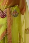 Buy_Janki India_Lime Organza, Cotton Embroidery Yellow Hand Saree Set _Online_at_Aza_Fashions
