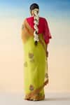 Shop_Janki India_Lime Organza, Cotton Embroidery Yellow Hand Saree Set _at_Aza_Fashions
