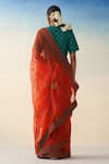 Shop_Janki India_Rust Organza, Cotton Embroidery Orange Hand Saree Set _at_Aza_Fashions