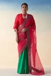 Buy_Janki India_Green Silk, Organza, Cotton Embroidery And Fuchsia Hand Saree _at_Aza_Fashions