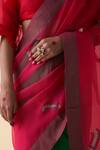Shop_Janki India_Green Silk, Organza, Cotton Embroidery And Fuchsia Hand Saree _Online_at_Aza_Fashions