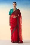 Buy Janki India Red Organza, Cotton Embroidery Hand Saree Set at Aza Fashions Buy_Janki India_Red Organza, Cotton Embroidery Hand Saree Set _at_Aza_Fashions