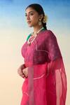 Buy_Janki India_Fuchsia Organza, Cotton Embroidery Pink Hand Saree Set _Online_at_Aza_Fashions
