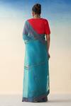 Shop_Janki India_Blue Organza, Cotton Embroidery Turquoise Hand Saree Set _at_Aza_Fashions