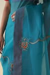 Shop_Janki India_Blue Organza, Cotton Embroidery Turquoise Hand Saree Set _Online_at_Aza_Fashions