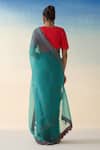 Shop_Janki India_Blue Organza, Cotton Embroidery Turquoise Hand Saree Set _at_Aza_Fashions