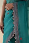 Shop_Janki India_Blue Organza, Cotton Embroidery Turquoise Hand Saree Set _Online_at_Aza_Fashions