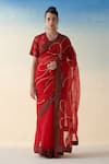 Buy_Janki India_Red Organza, Cotton Embroidery Hand Saree Set _at_Aza_Fashions