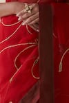 Janki India_Red Organza, Cotton Embroidery Hand Saree Set _Online_at_Aza_Fashions