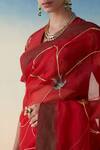 Buy_Janki India_Red Organza, Cotton Embroidery Hand Saree Set _Online_at_Aza_Fashions