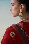 Janki India_Red Organza, Cotton Embroidery Hand Saree Set _Online_at_Aza_Fashions