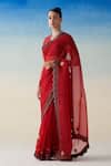 Buy_Janki India_Red Organza, Cotton Embroidery Hand Saree Set _Online_at_Aza_Fashions