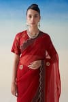 Shop_Janki India_Red Organza, Cotton Embroidery Hand Saree Set _Online_at_Aza_Fashions