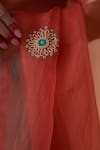 Janki India_Orange Organza, Cotton Embroidery Rust Hand Saree Set _at_Aza_Fashions