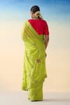 Shop_Janki India_Green Silk, Cotton Embroidery Lime Hand Saree Set _at_Aza_Fashions
