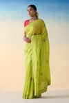 Buy_Janki India_Green Silk, Cotton Embroidery Lime Hand Saree Set _Online_at_Aza_Fashions