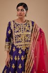 Buy_Preeti S Kapoor_Blue Organza Gota Patti, Embroidery, Zari Round Neck Midnight Anarkali Set _Online_at_Aza_Fashions