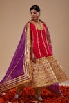 Buy_Preeti S Kapoor_Fuchsia Organza Gota Patti, Sequins Keyhole Neck Long Anarkali Set _at_Aza_Fashions