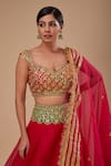 Buy_Preeti S Kapoor_Fuchsia Organza Gota Patti, Sequins Round Neck Designer Lehenga Set _Online_at_Aza_Fashions