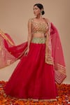 Buy_Preeti S Kapoor_Fuchsia Organza Gota Patti, Sequins Round Neck Designer Lehenga Set _at_Aza_Fashions