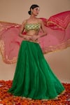 Buy_Preeti S Kapoor_Green Organza Tassels, Gota Patti, Lace Round Neck Blouse And Lehenga Set _at_Aza_Fashions