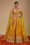 Buy_Preeti S Kapoor_Mustard Silk, Organza Gota Patti Round Neck Yellow Blouse And Lehenga Set _at_Aza_Fashions