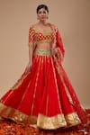 Buy_Preeti S Kapoor_Red Organza Sequins, Embroidery, Gota Patti Round Neck Work Lehenga Set _at_Aza_Fashions