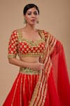 Buy_Preeti S Kapoor_Red Organza Sequins, Embroidery, Gota Patti Round Neck Work Lehenga Set _Online_at_Aza_Fashions