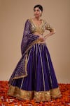 Buy_Preeti S Kapoor_Blue Organza Embroidery, Gota Patti Round Neck Designer Lehenga Set _at_Aza_Fashions