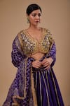 Preeti S Kapoor_Blue Organza Embroidery, Gota Patti Round Neck Designer Lehenga Set _Online_at_Aza_Fashions