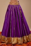 Preeti S Kapoor_Purple Doriya, Organza Beads, Tassels Round Neck Designer Lehenga Set _Online_at_Aza_Fashions