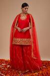 Buy_Preeti S Kapoor_Red Organza Embroidery Keyhole Neck Kurta Set _at_Aza_Fashions