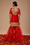 Shop_Preeti S Kapoor_Red Organza Embroidery Keyhole Neck Kurta Set _at_Aza_Fashions