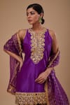 Shop_Preeti S Kapoor_Purple Doriya, Organza Embroidery Round Neck Kurta With Block Print Gharara Set _Online_at_Aza_Fashions