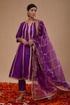Preeti S Kapoor_Purple Doriya, Organza Embroidery Round Neck Kurta With Block Print Gharara Set _at_Aza_Fashions